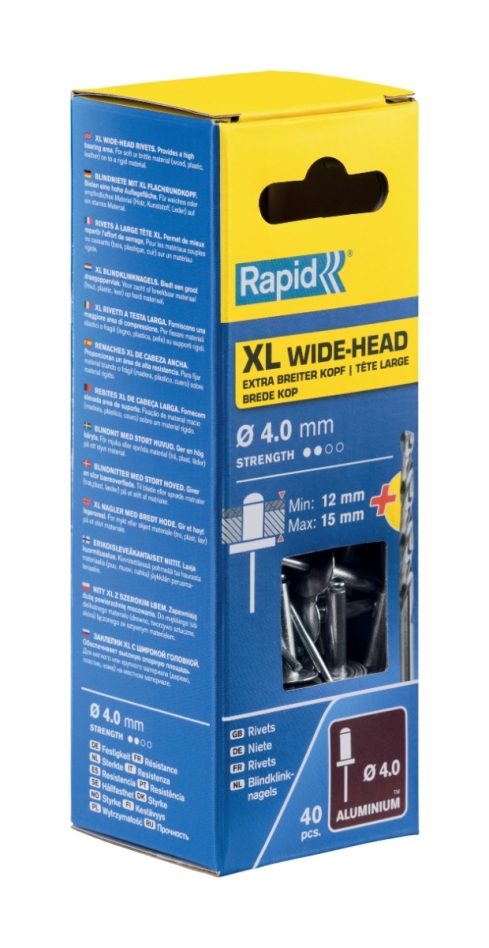 Rapid 5000663 XL aklosios kniedės Ø4,0 x 18 mm 40 vnt., blisterinėje pakuotėje