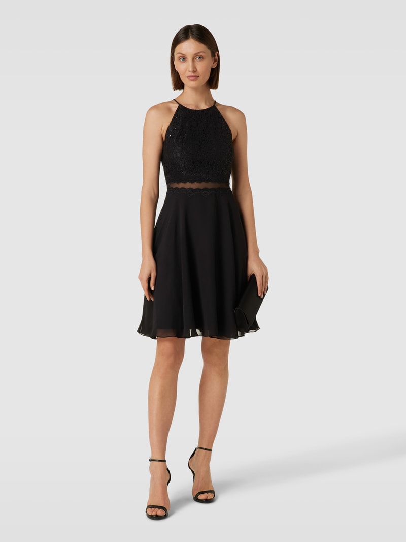 Knielanges Cocktailkleid mit Spitzenbesatz in black