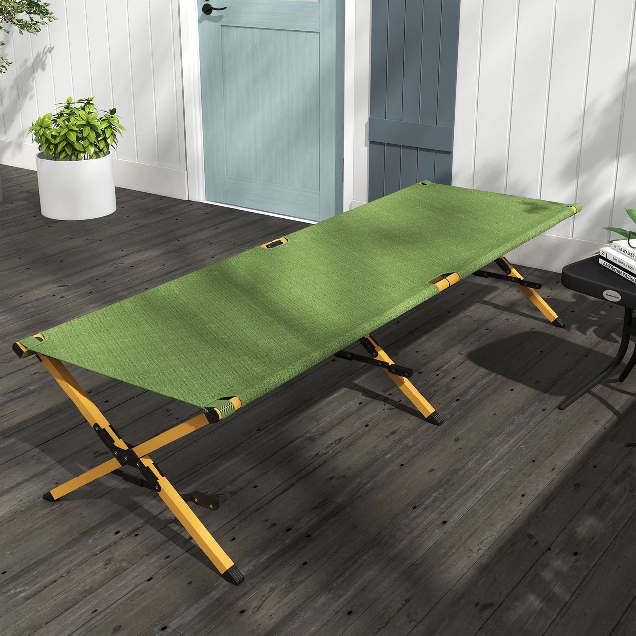 Outsunny Sonnenliege, Gartenliege, Klappbarer Liegestuhl mit Seitentache Grün