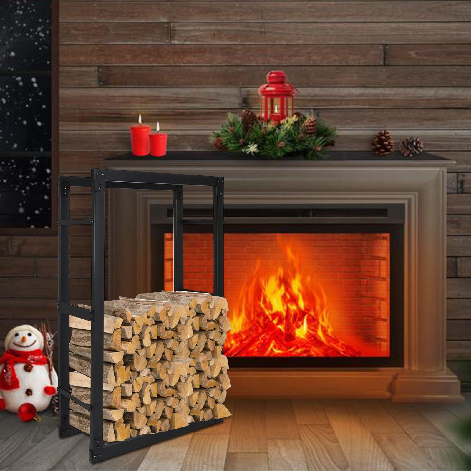 Gimisgu Kaminholzregal Kaminholzregal Kaminholzständer Metall Holzhalter 100x80x25cm Schwarz, BxTxH:80x25x100 cm