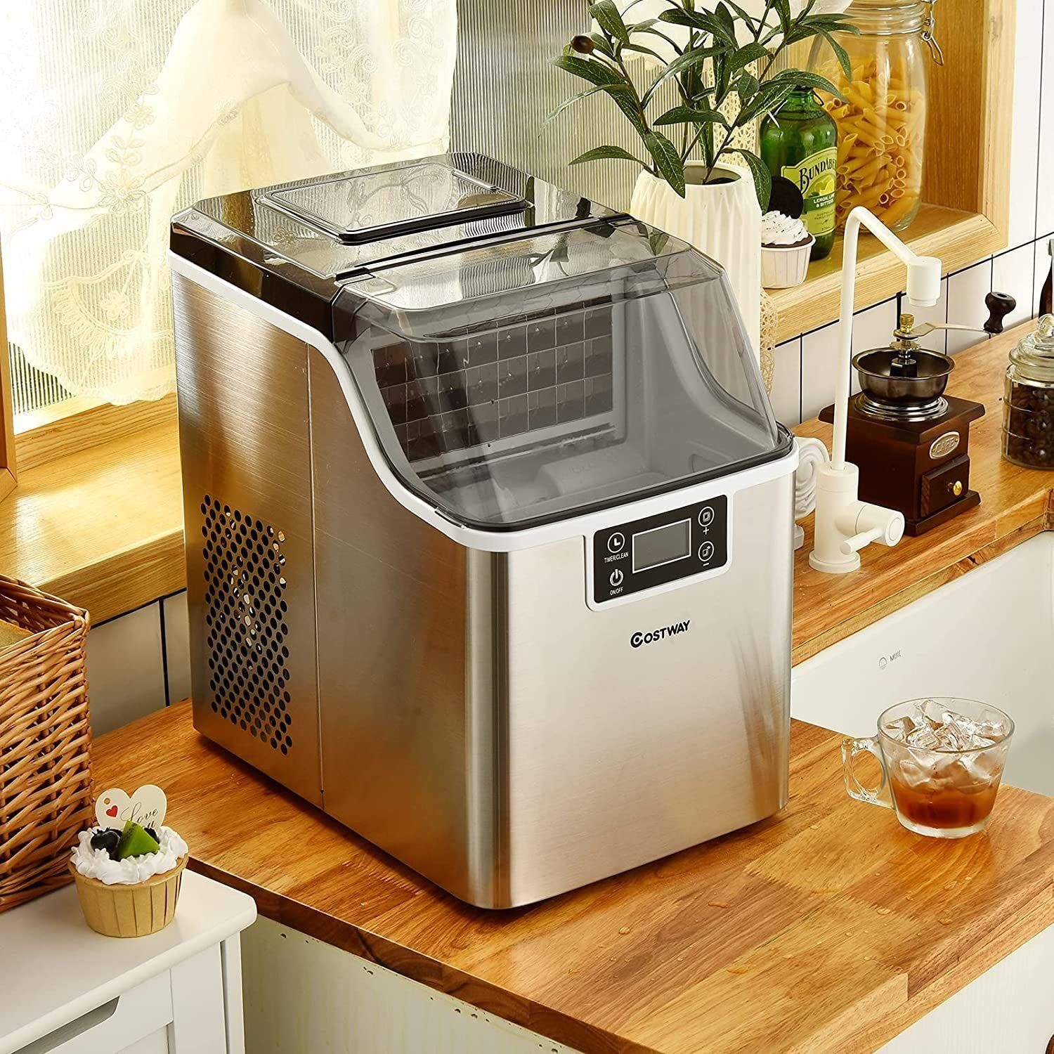 COSTWAY Eiswürfelmaschine, 24 Eiswürfel in 15min, 18kg 24 H, 3,2L Wassertank