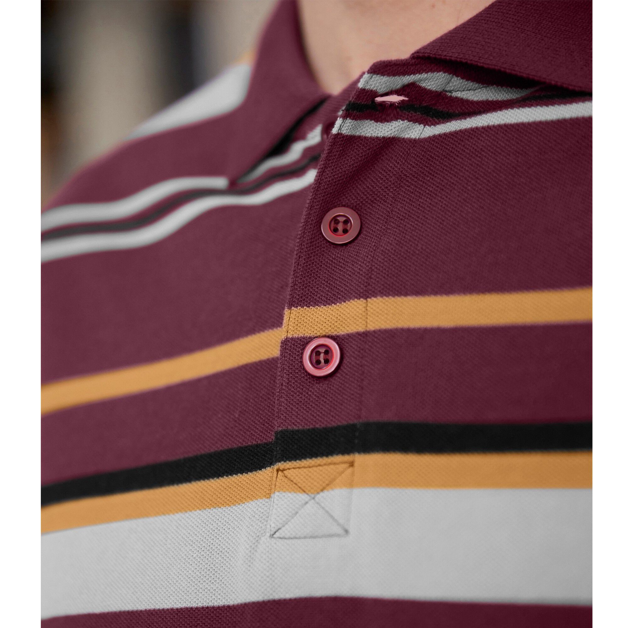Polo maille piquée rayée, manches longues