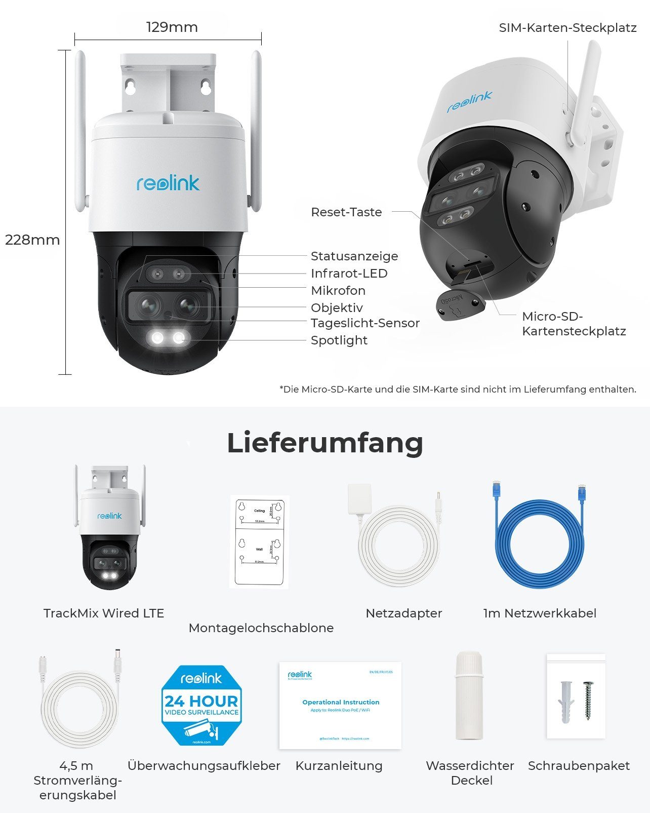 Reolink 2K Wired 4G Dual-Objektiv Trackmix Series G765 Überwachungskamera (Außenbereich, Pan &Tilt, Smarte Erkennung, Auto Tracking, 6X Hybridzoom)