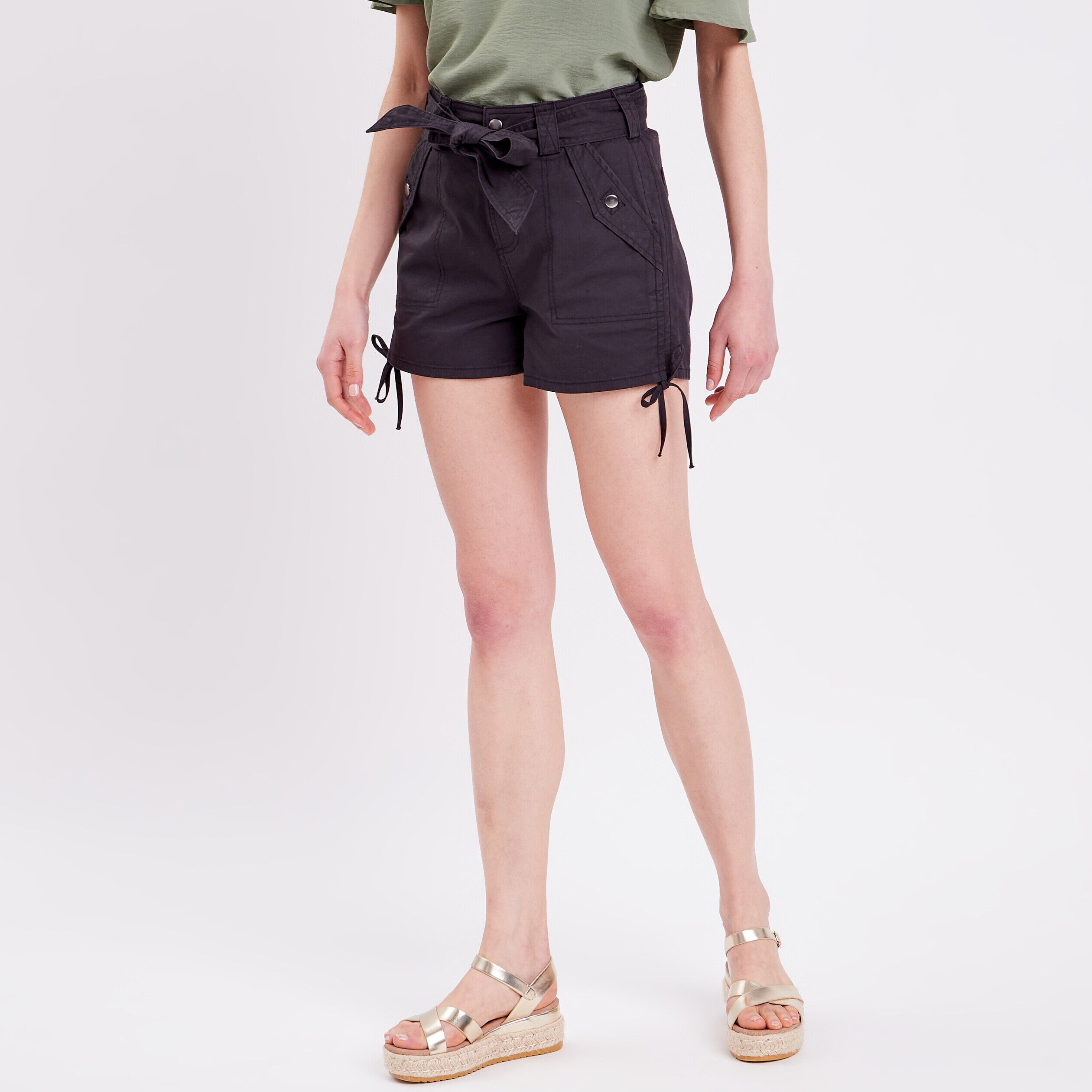 Short droit ceinturé noir femme | Cache Cache
