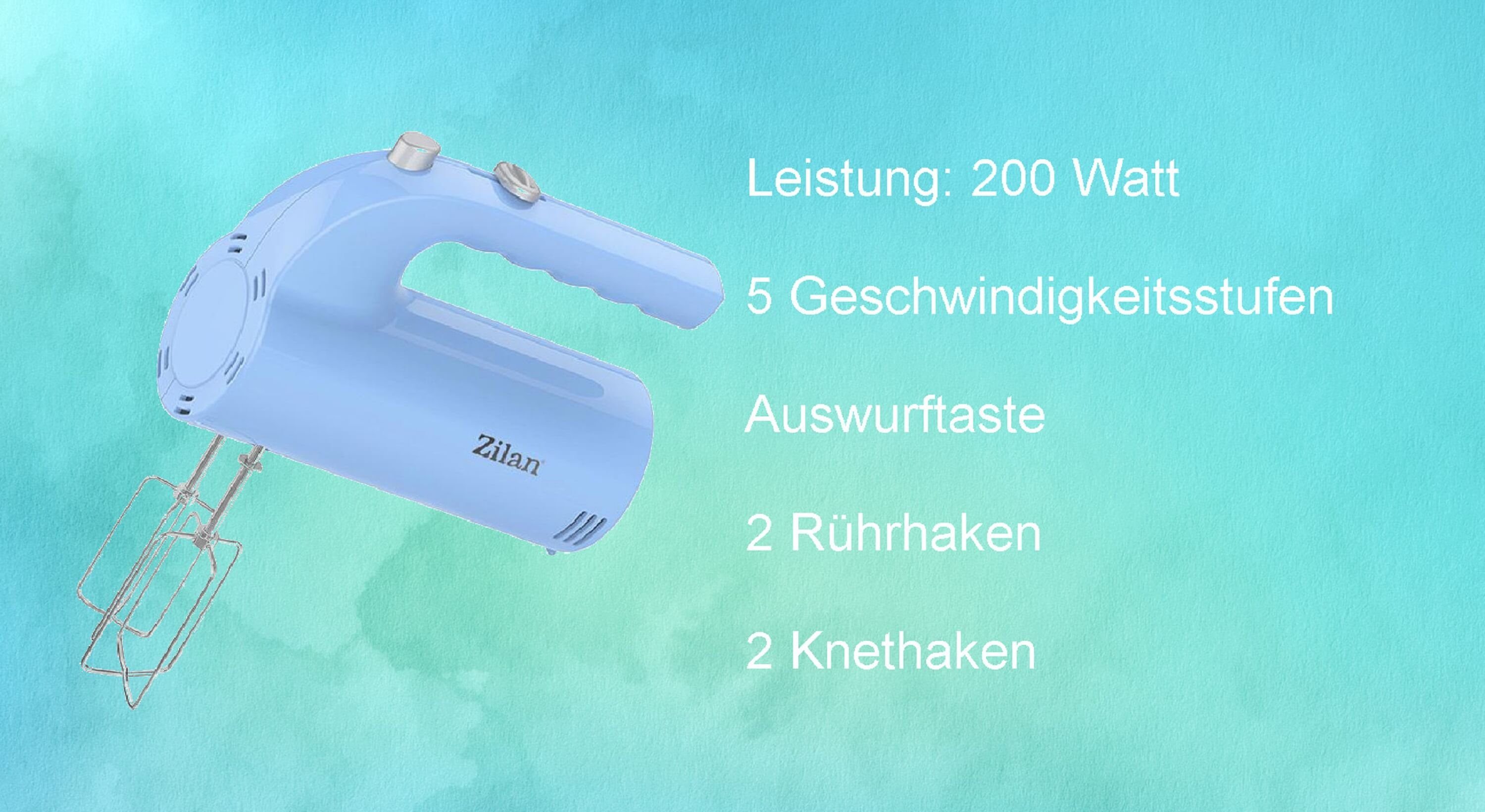 Zilan Handmixer ZLN-3161, 200 W, Edelstahl-Rührstäbe & Knethaken