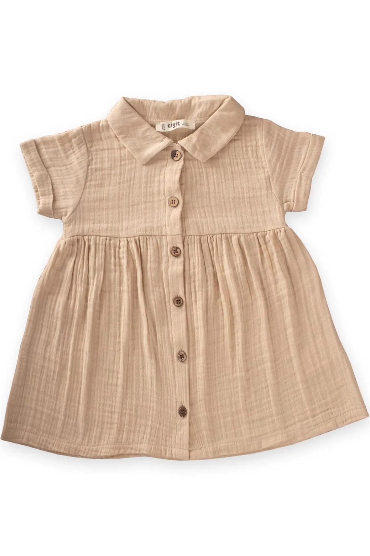 Cigit  Gerafftes Musselin-Kleid mit Kragen für Babys, 1–7 Jahre, Cremefarben