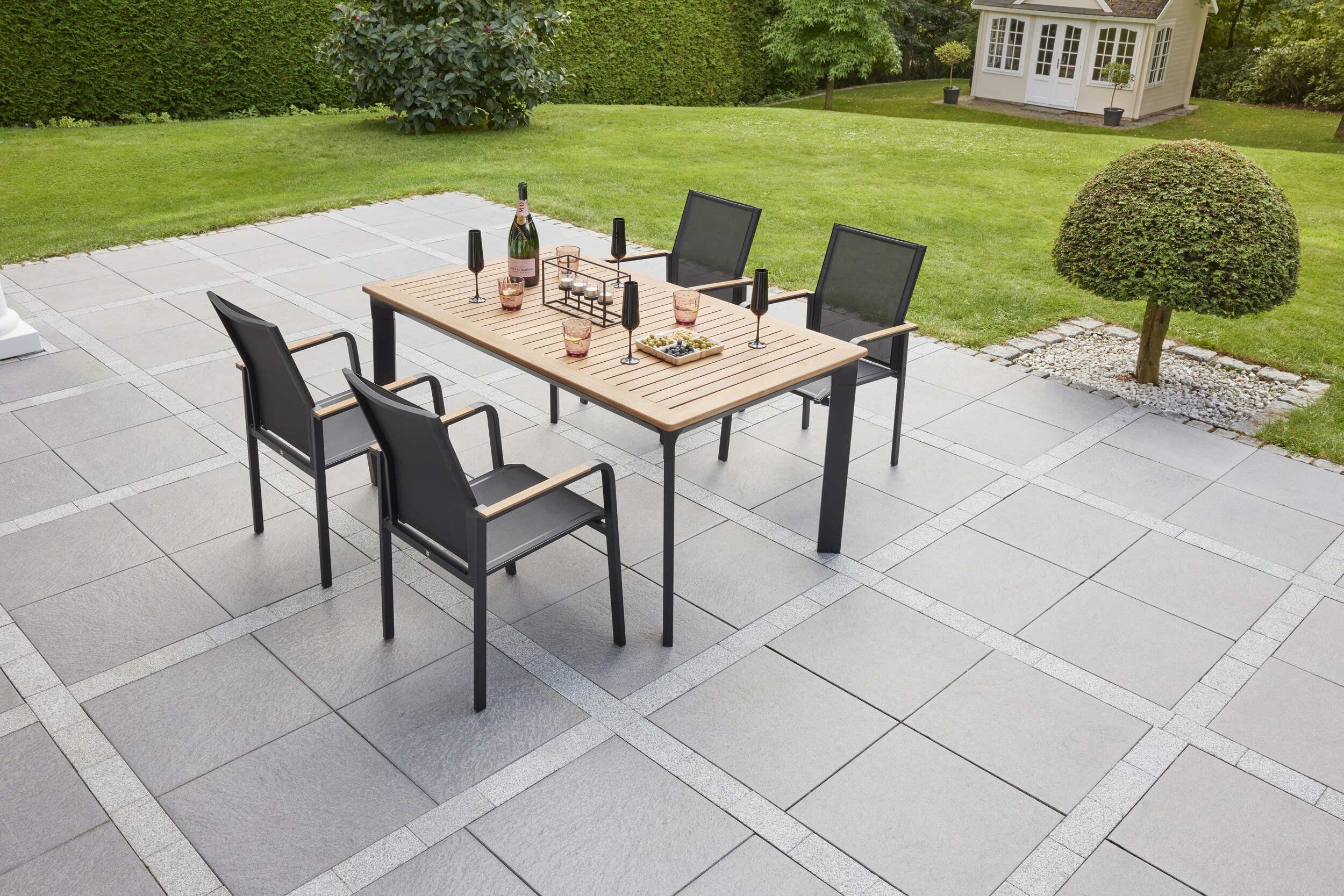 LC Garden Stapelstuhl LC Garden Unicamo Sunrest Stapelstuhl Textilen matt schwarz/schwarz Teakholz Gartenstuhl