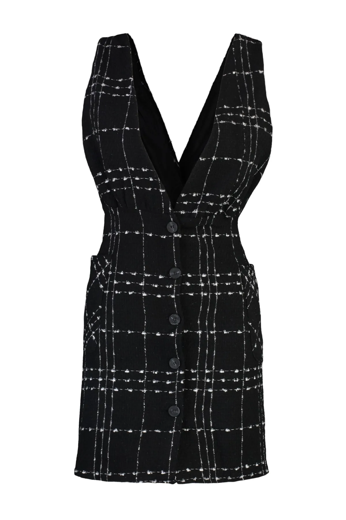 Trendyol Collection  Schwarzes gewebtes Mini-Westenkleid mit V-Ausschnitt TWOAW21EL0319
