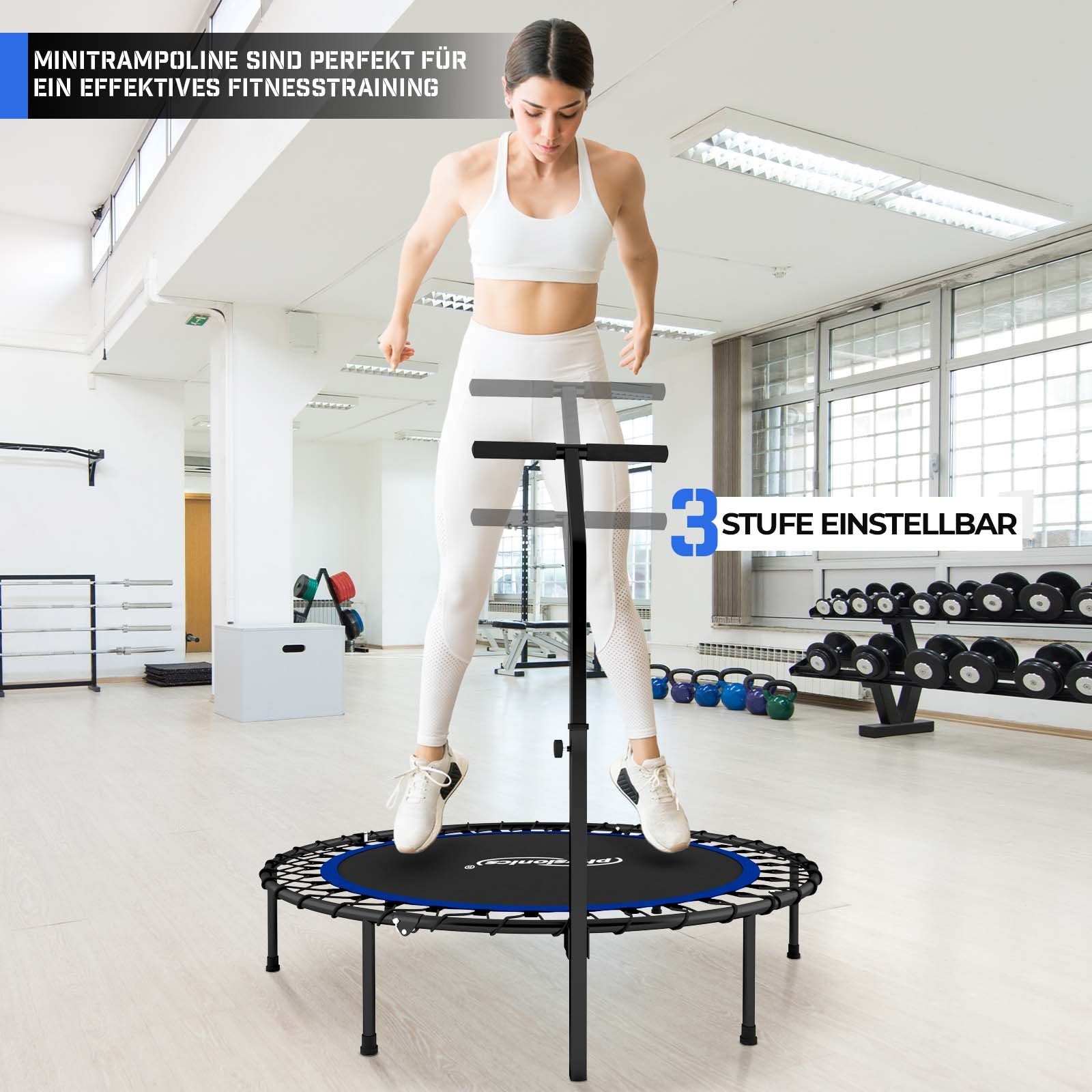 Physionics Fitnesstrampolin Fitness Trampolin - Ø 101 cm, höhenverstellbarer Haltegriff, 120 kg