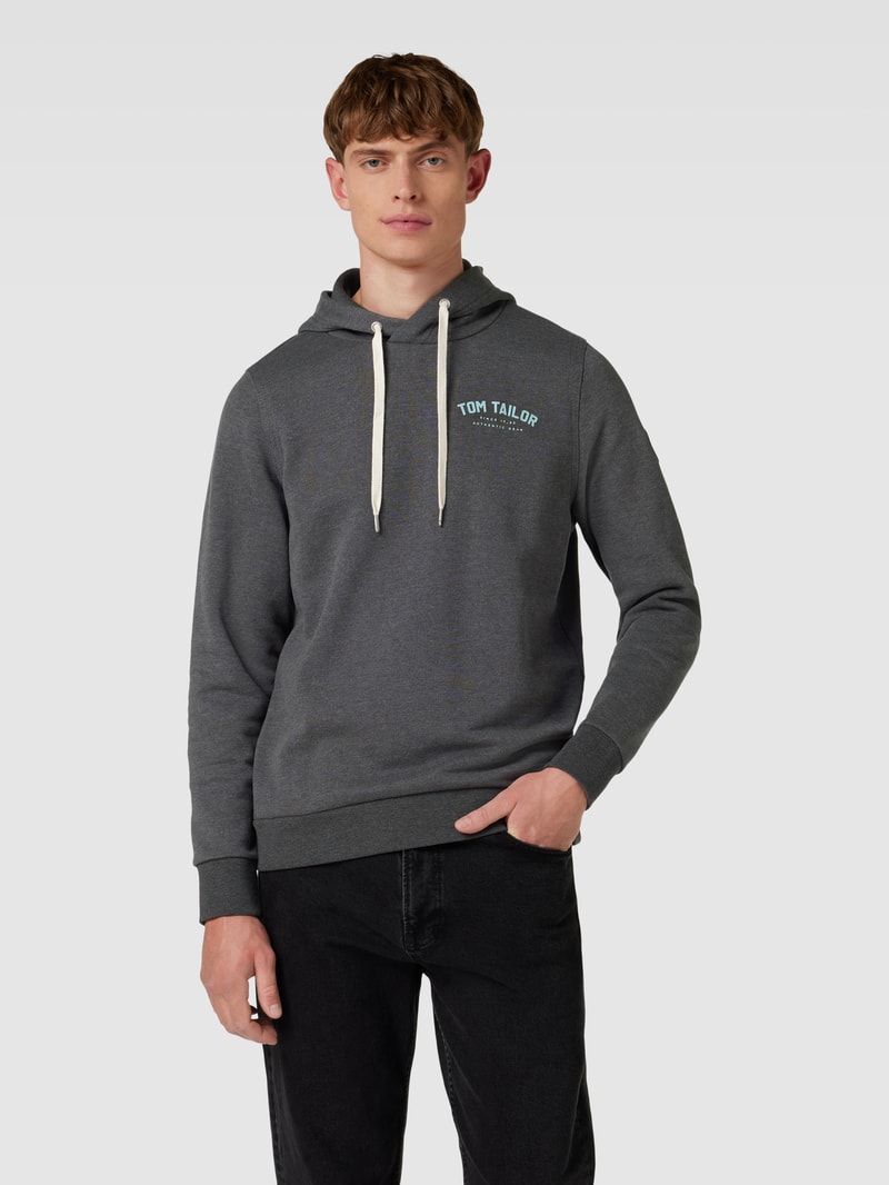 Hoodie mit Label-Detail in dunkelgrau meliert