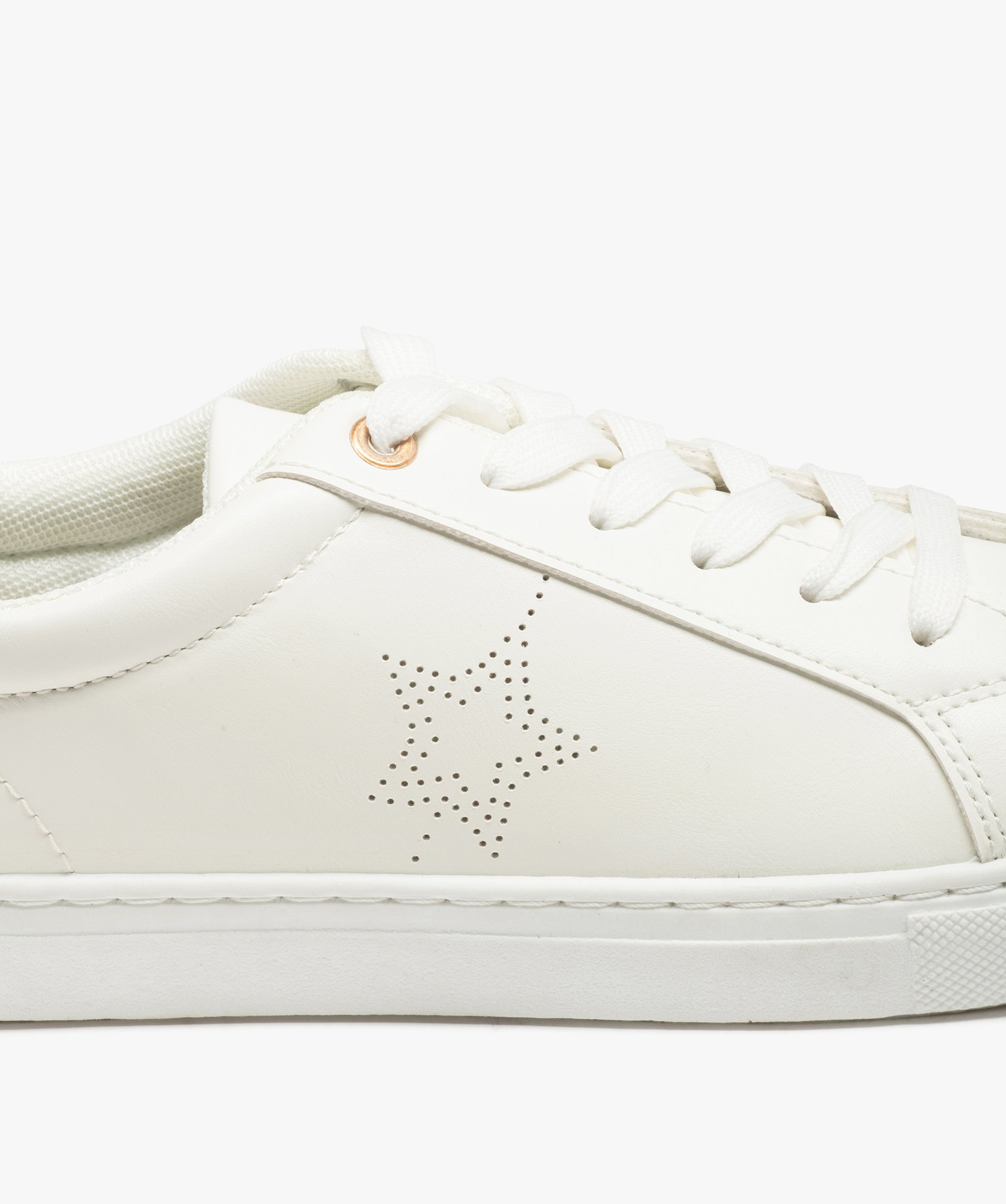 Baskets à lacets avec patch pailleté et motif étoile femme blanc | GEMO
