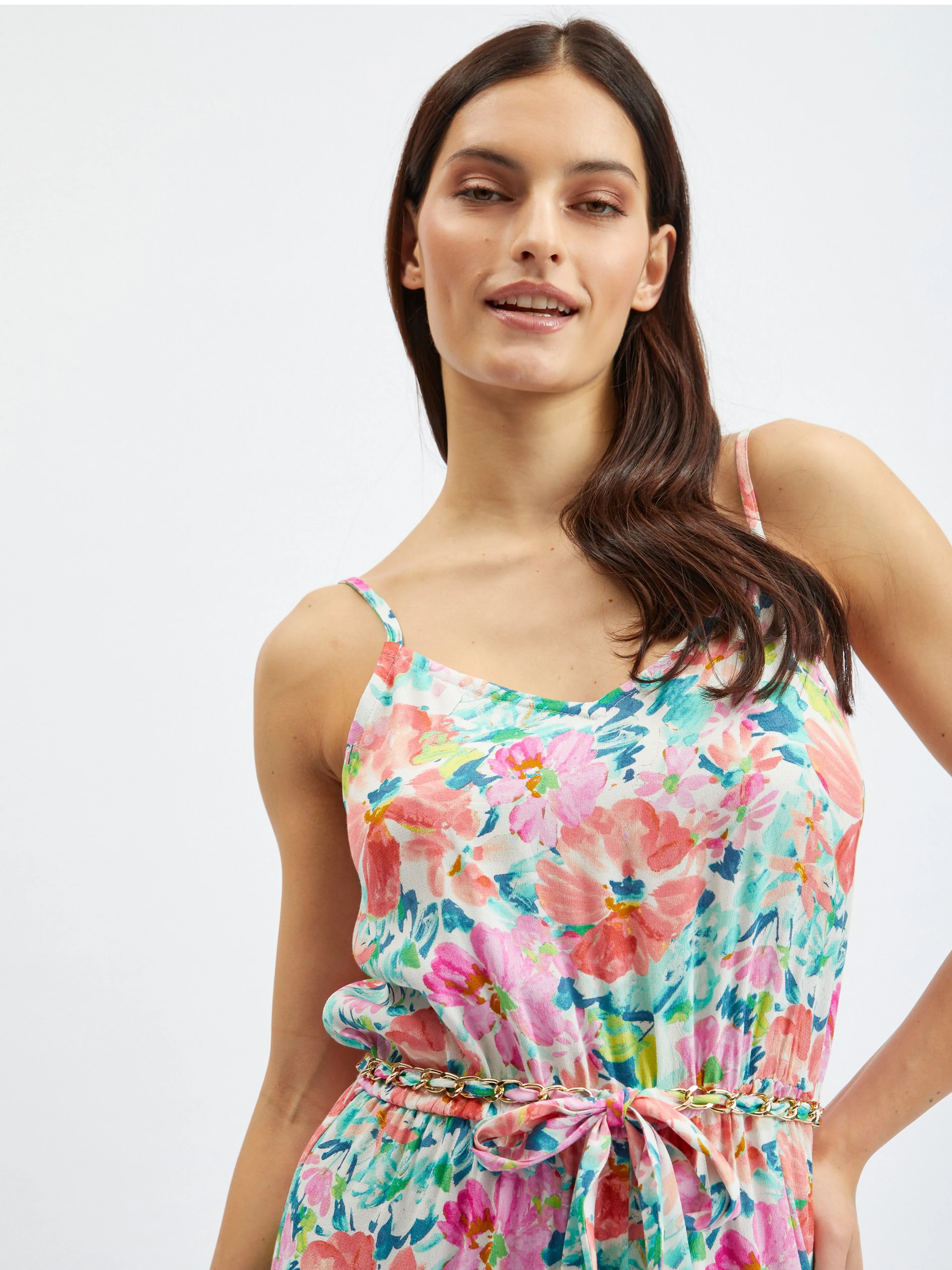 Rosa und cremefarbener Damen-Jumpsuit mit Blumenmuster ORSAY