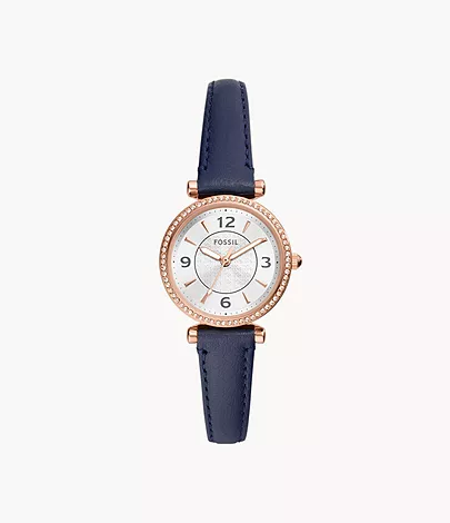 Fossil Uhr Carlie 3-Zeiger-Werk LiteHide™-Leder dunkelblau