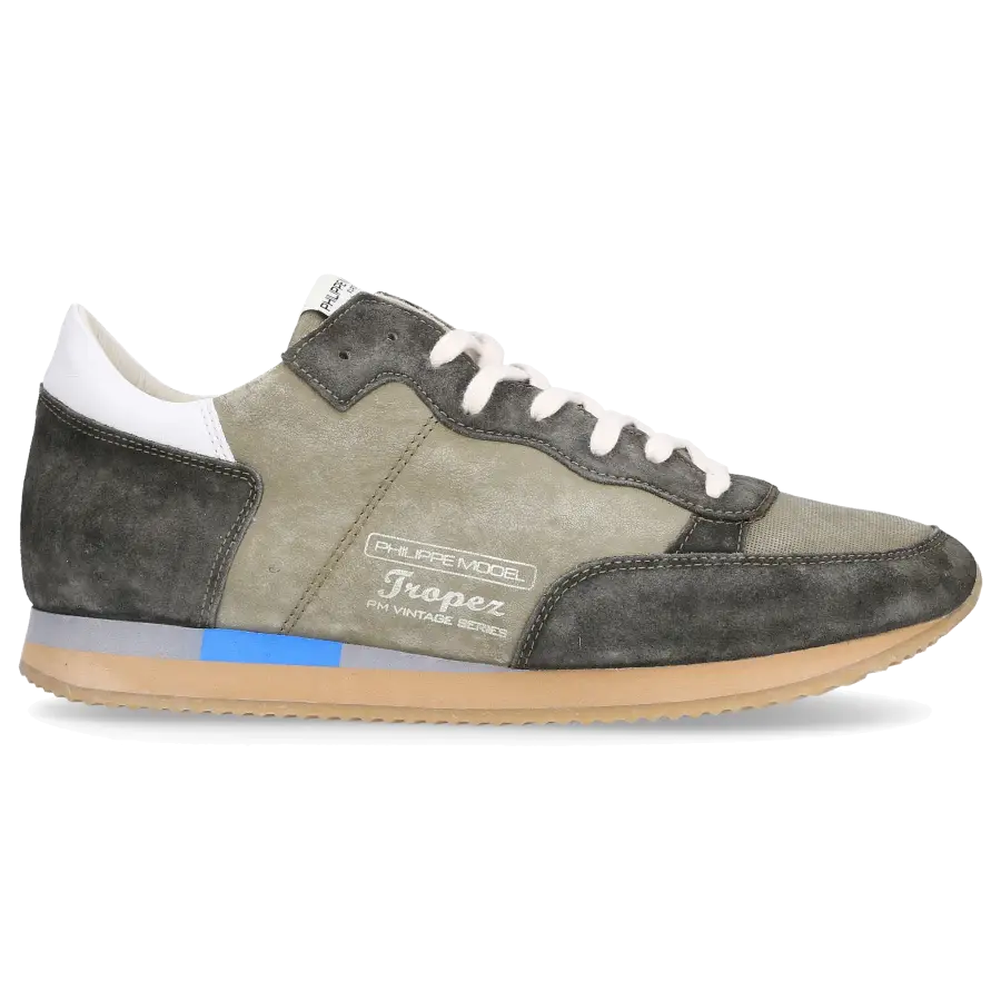 Philippe Model - Sneaker low TROPEZ VINTAGE Kalbsleder Veloursleder Logo olive - oliv