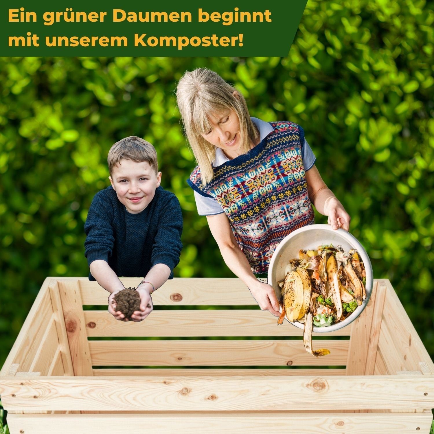 Coemo Komposter, BxTxH: 78x75x112 cm, 450 l, Karl Holzkomposter mit 2 Deckeln