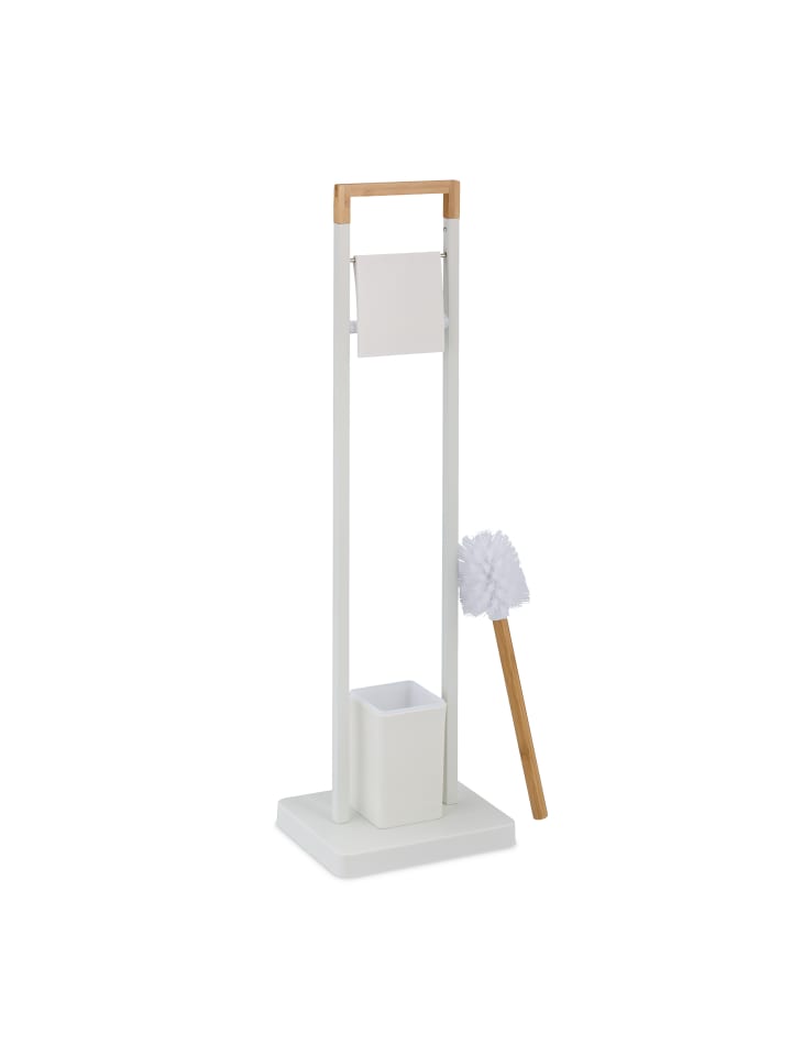 relaxdays WC Garnitur in Weiß/ Natur - (B)23 x (H)77 x (T)18 cm günstig kaufen onesize