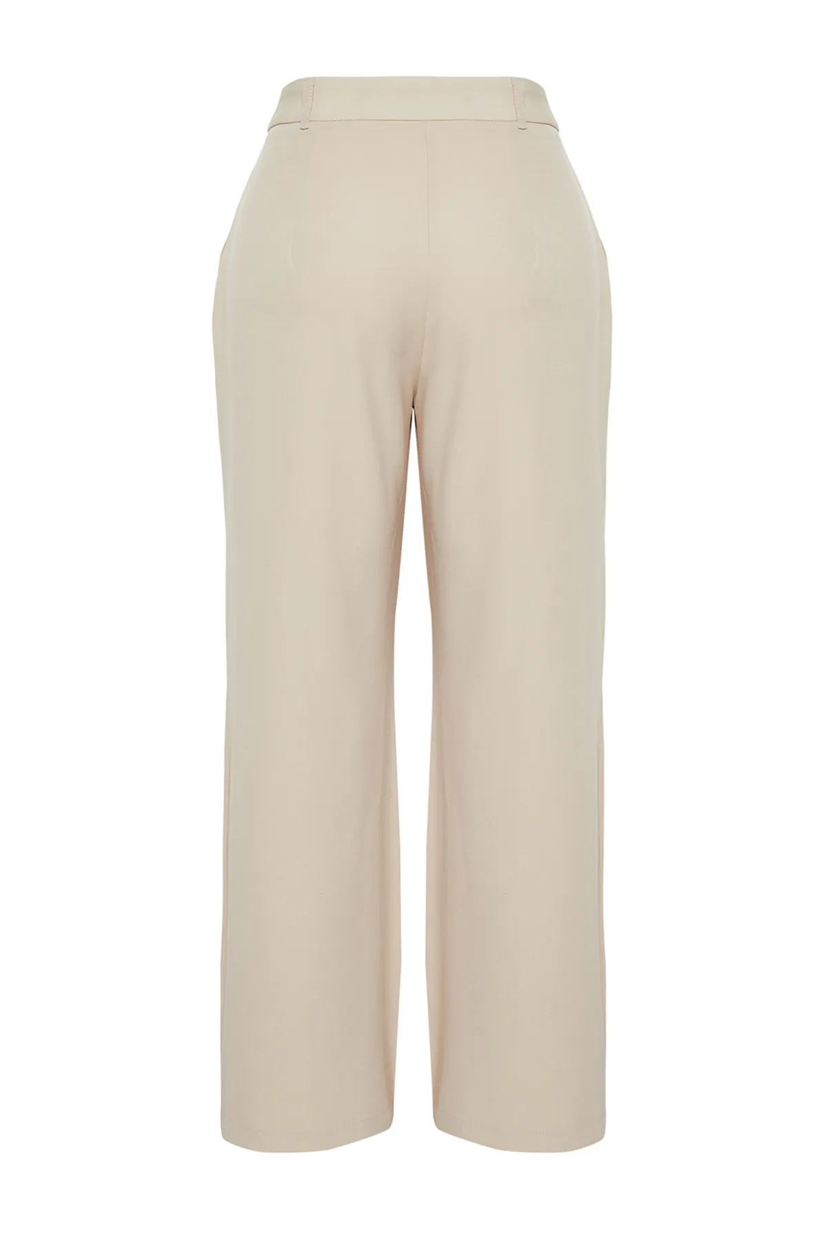 Trendyol Curve  Steinfarbene, plissierte Webhose mit hoher Taille und weitem Bein. Breites Bein. TBBSS24AR00019