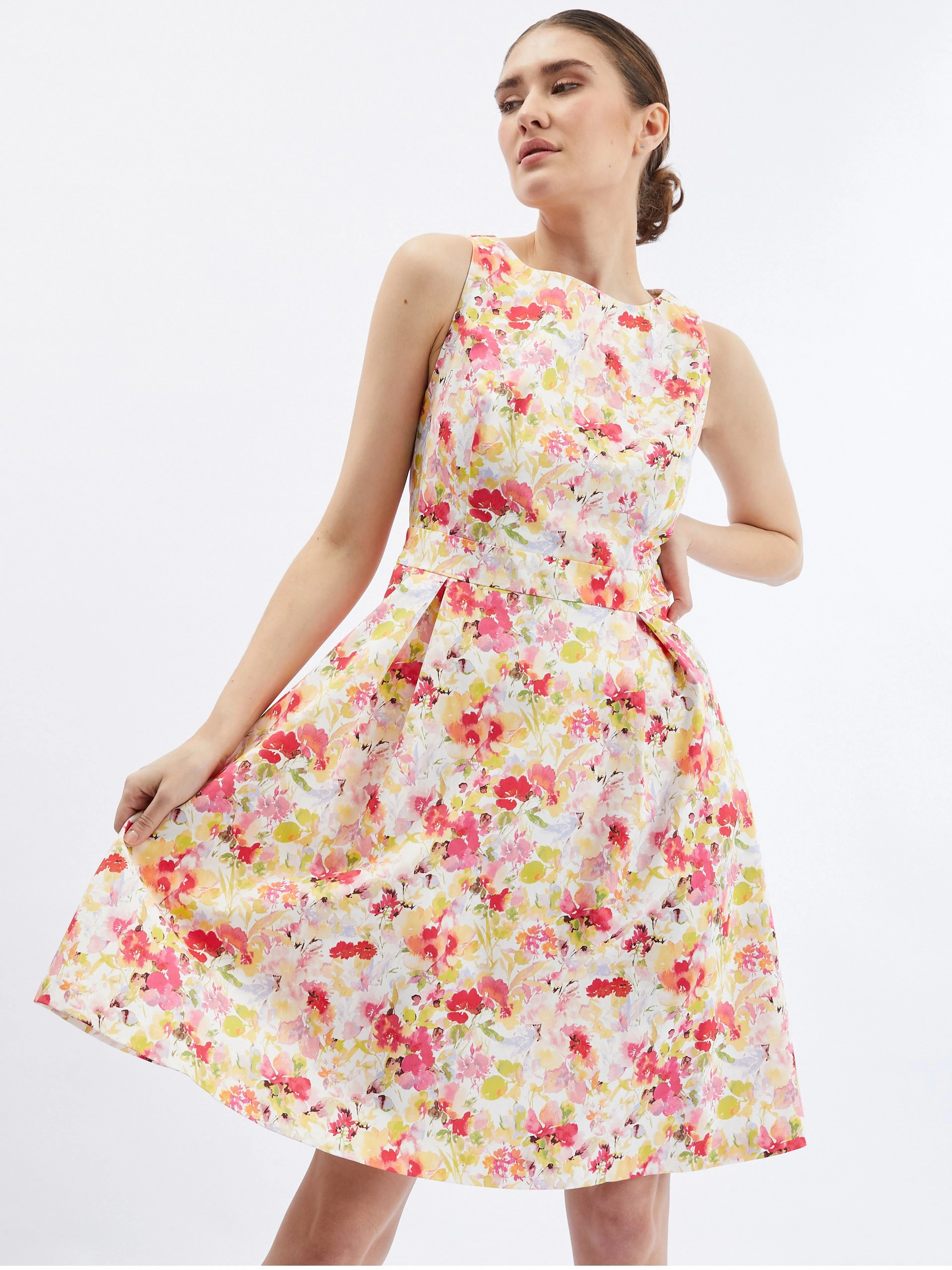 Rotes und cremefarbenes geblümtes Damenkleid ORSAY