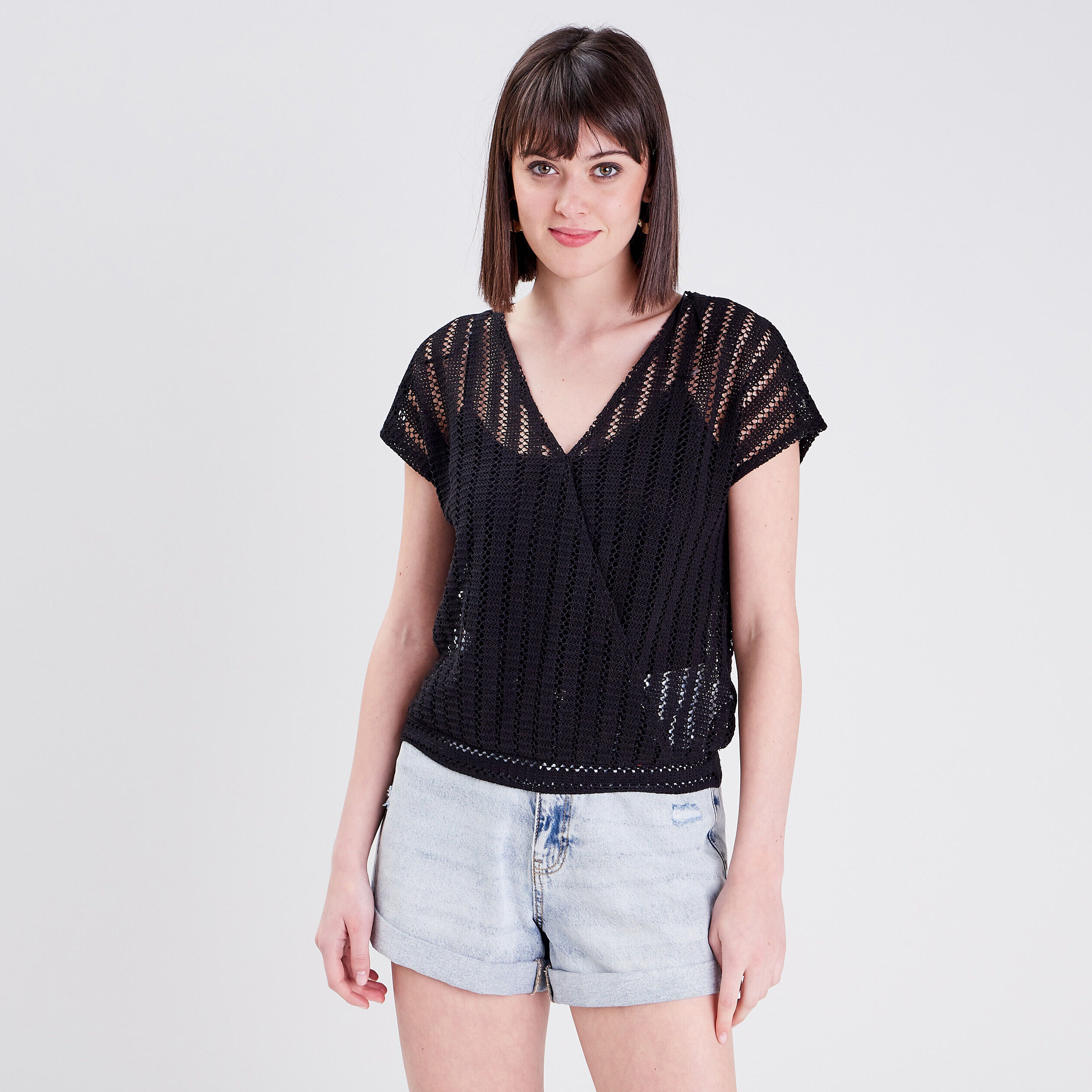 T-shirt manches courtes noir femme | Cache Cache