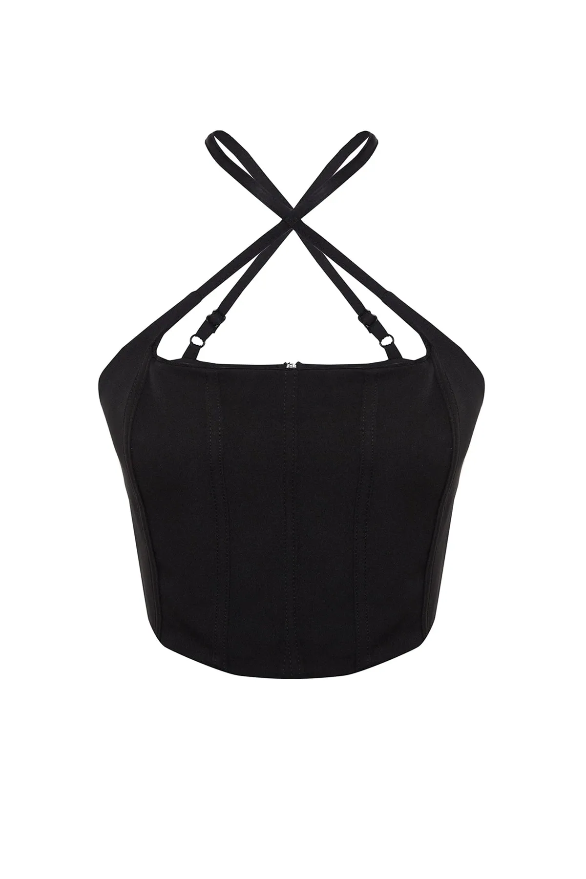 Trendyol Collection  Schwarzes, bauchfreies, gefüttertes Bustier aus Webstoff TPRSS23BS00037
