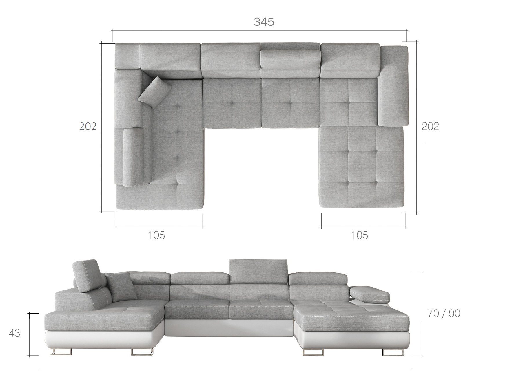 Best for Home Ecksofa Rodrigo, mit Bettfunktion, Bettkasten und verstellbaren Kopfstützen