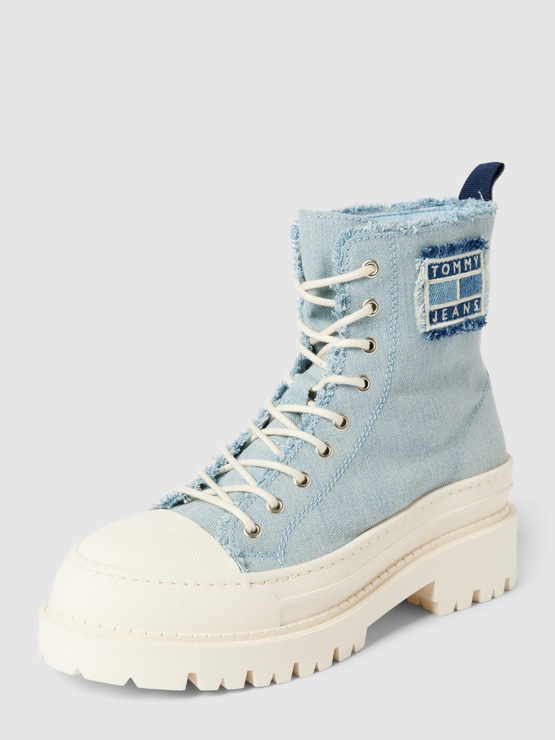 Schnürboots mit Label-Patch Modell 'FOXING DENIM' in hellblau