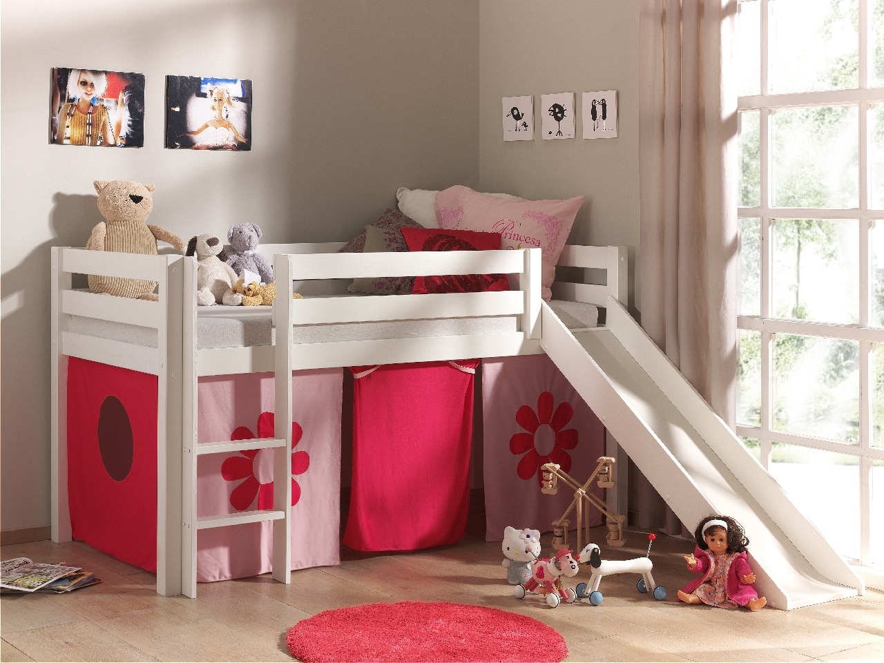 VIPACK Spielbett Pino mit Rutsche und Textilset 