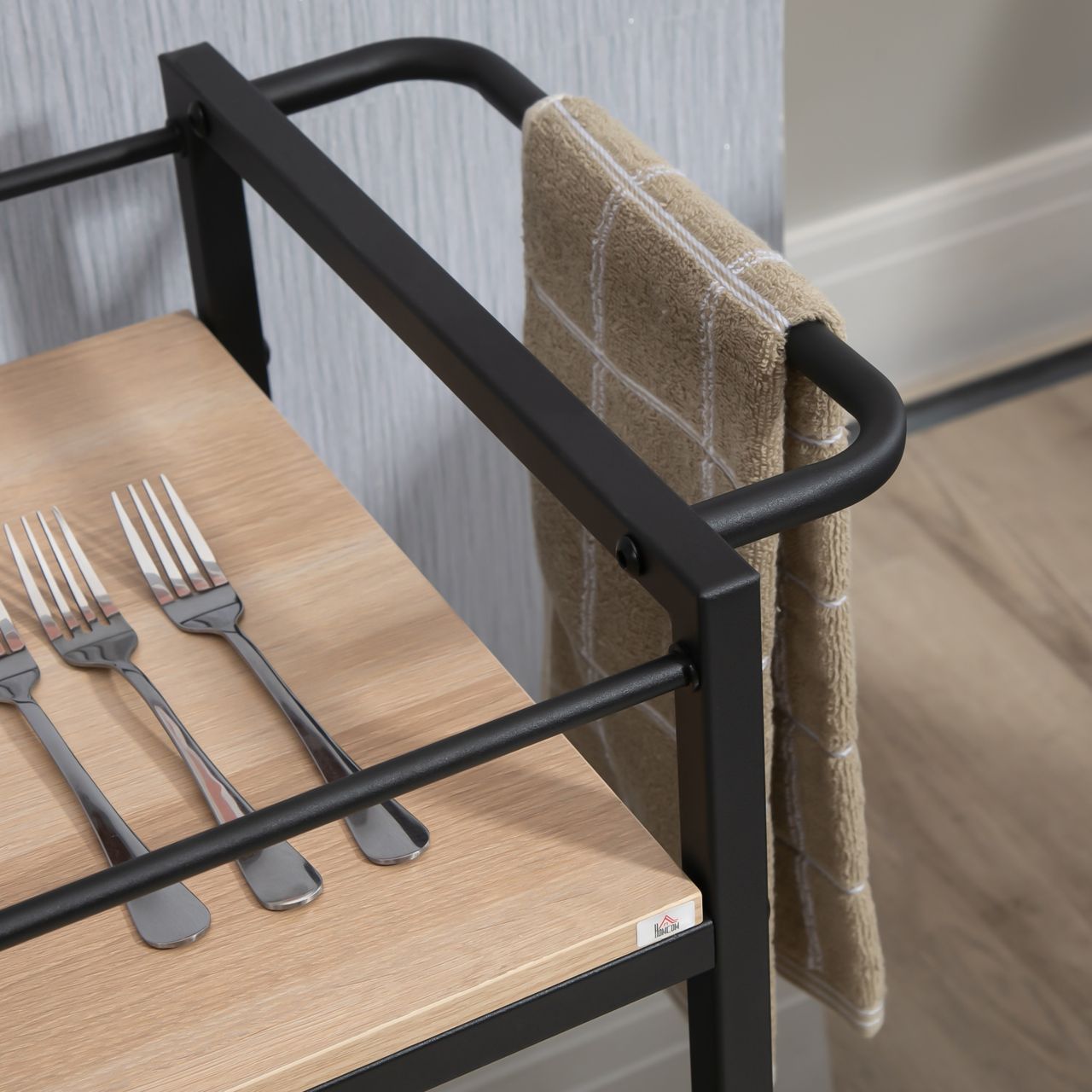 HOMCOM Küchenwagen Servierwagen Aufbewahrungswagen Beistellwagen mit 2 Ebenen und Griff Rollenwagen für Küche Esszimmer Wohnzimmer Belastbarkeit 60 kg Spanplatte 82 x 40 x 75 cm
