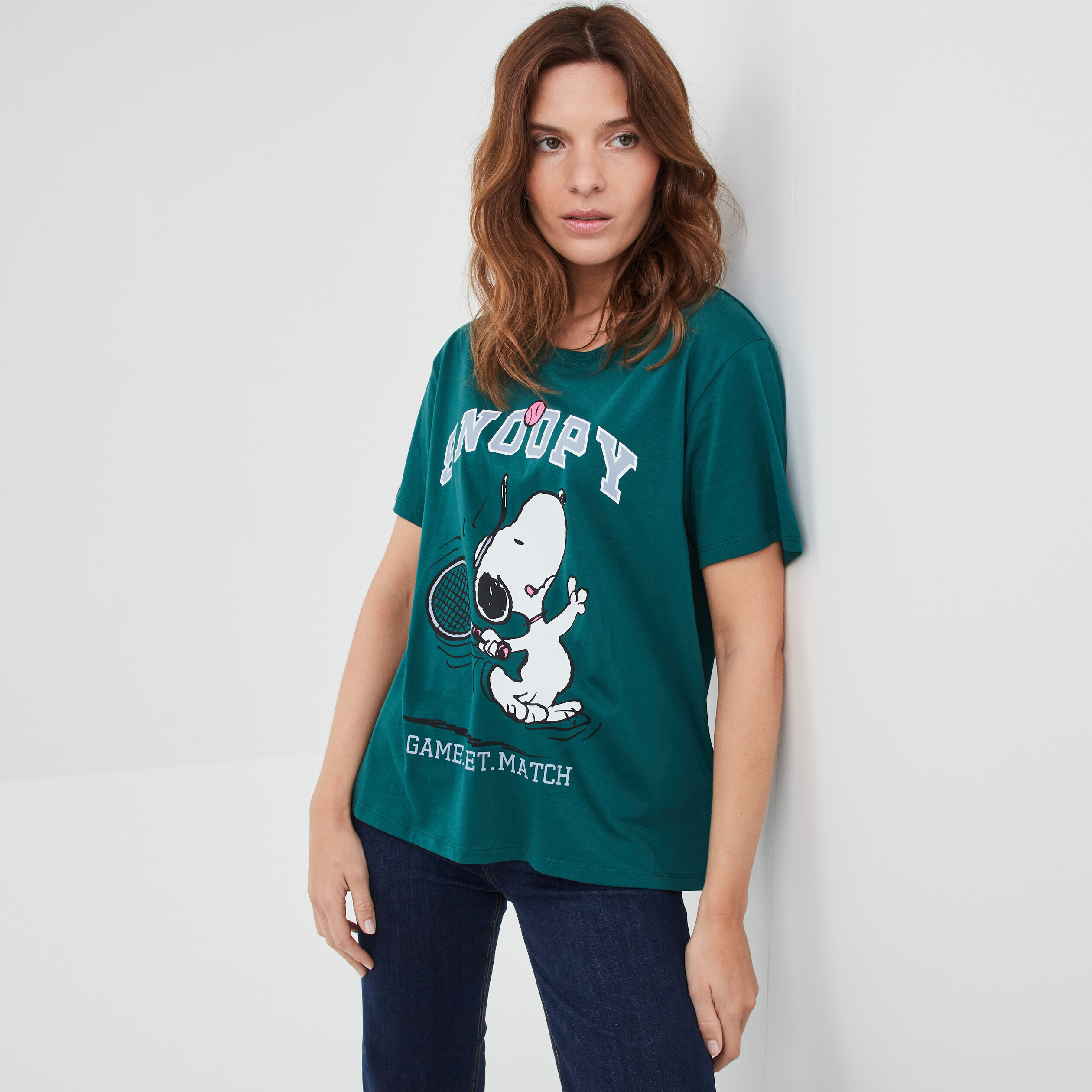 T-shirt manches courtes coton Snoopy vert femme | La Halle