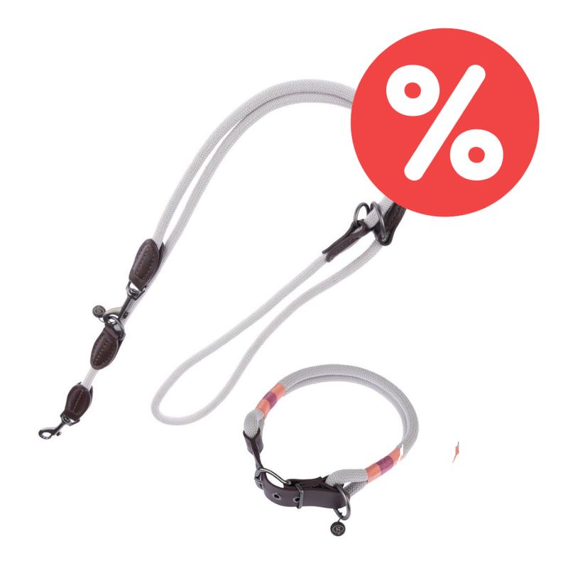 Sparset Nomad Tales Spirit Hundeleine + Halsband, stone | bitiba