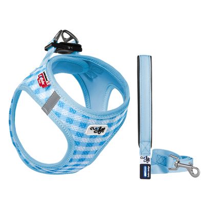 Curli Vest Geschirr Air-Mesh & Basic Leine - skyblue Caro
