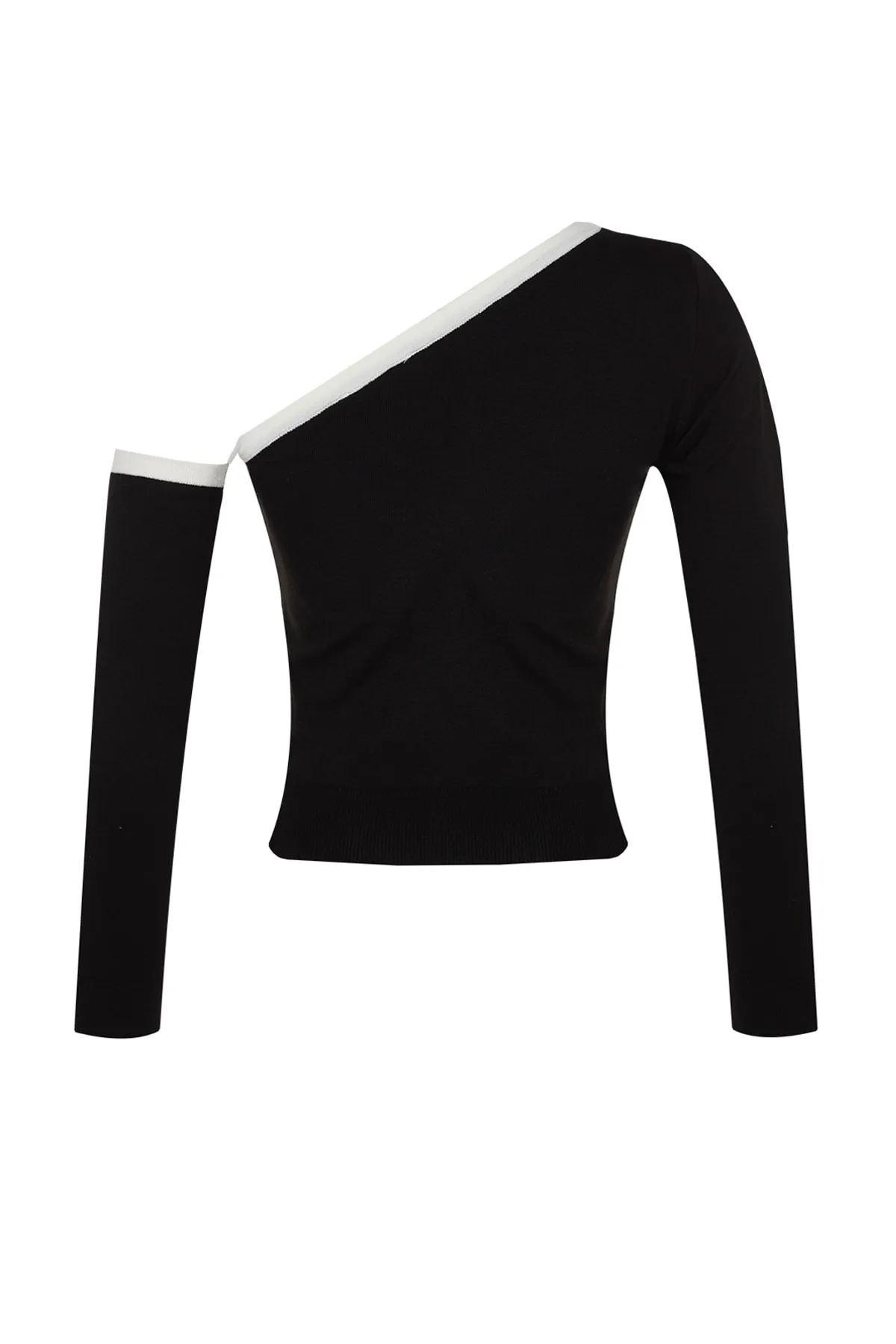 Trendyol Collection  Schwarzer kurzer Strickpullover mit abnehmbaren One-Shoulder-Ärmeln TWOAW24KZ01148