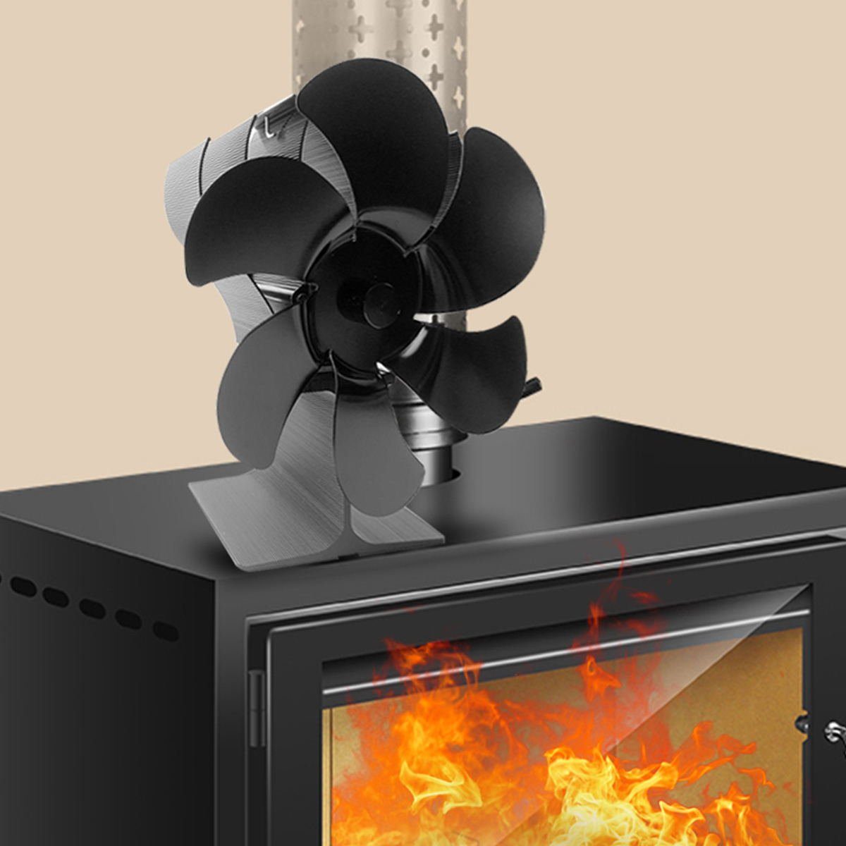 meeteu Kaminventilator Kaminventilator 6 Flügel Ofenventilator Kaminofen Ventilator, Stromloser Lüfter Fan für Holz, Brennholz, Feuerstelle, Ofenrohr