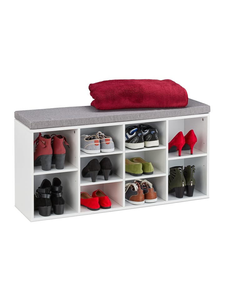 relaxdays Schuhbank in Weiß/ Grau - (B)104 x (H)52,5 x (T)30 cm günstig kaufen onesize