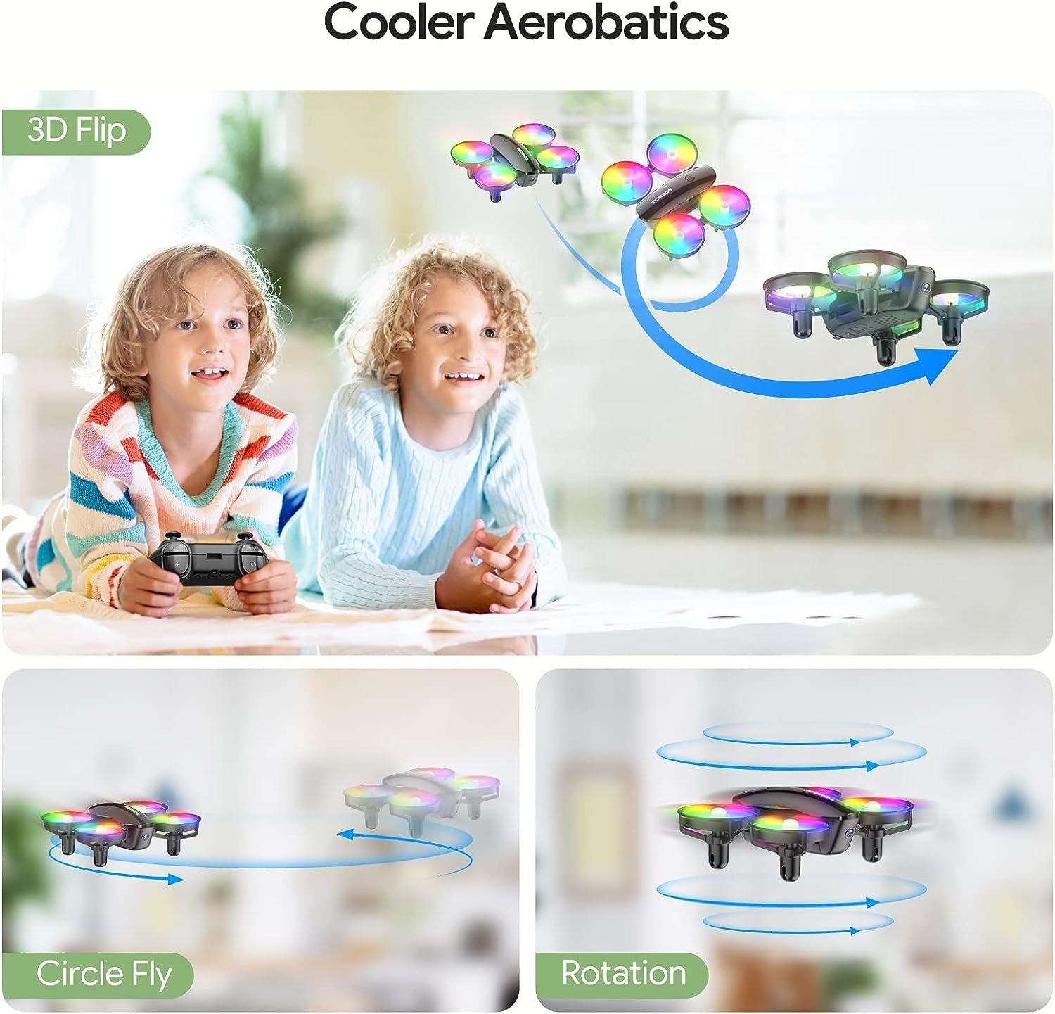 Tomzon mini Drohne mit Kamera für Kinder und Anfänger RC Quadrocopter Drohne (1080P, mit LED Licht, Helikopter ferngesteuert, indoor 360° Propellerschutz)