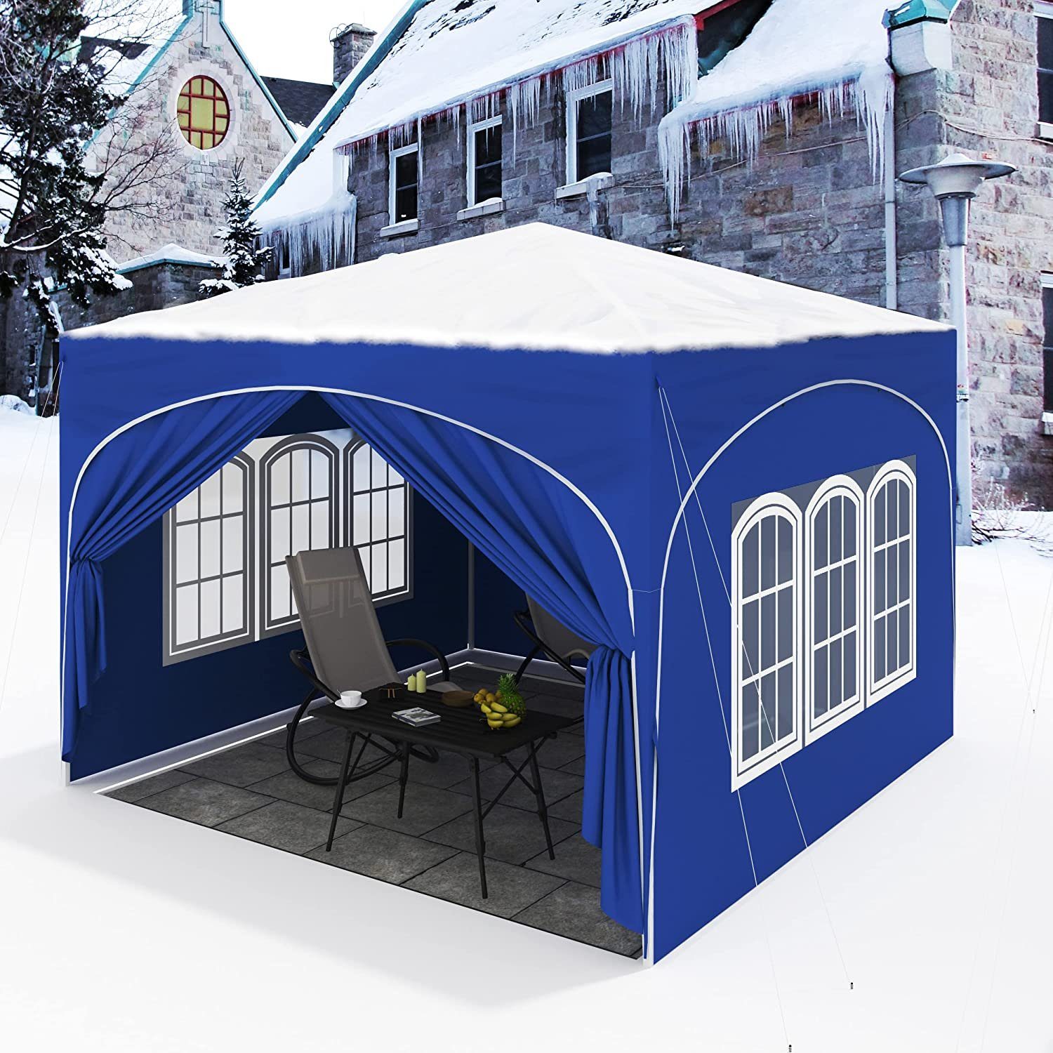 Woltu Faltpavillon, mit 4 Seitenteilen, 3x3 m, mit 4 Seitenwänden, höhenverstellbar