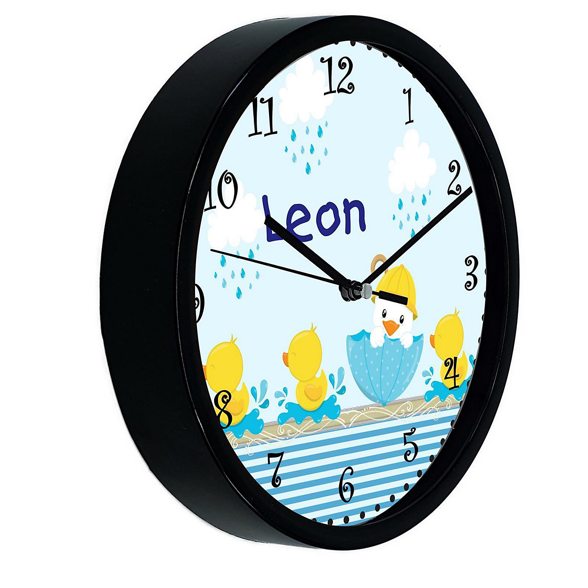 Kinder Wanduhr laufruhig personalisiert mit Name Ente
