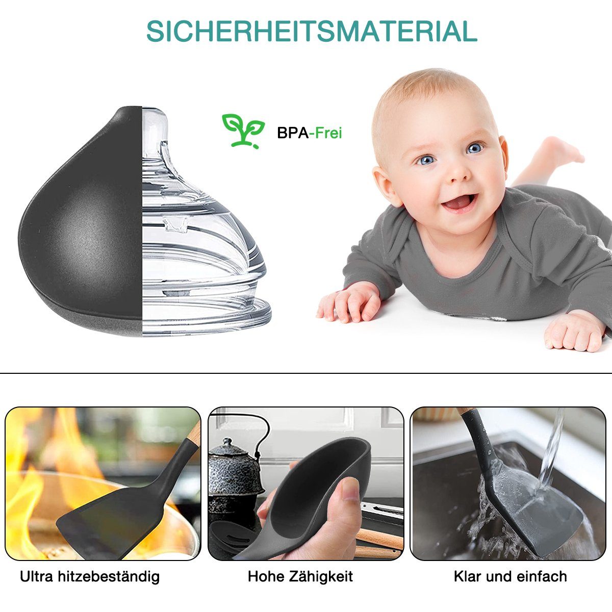 Hikeren Kochbesteck-Set Kochbesteck-Set,18-tlg Küchenhelfer Set,Silikon-Küchenutensilien Set (Satz, 18-tlg), spülmaschinenfest