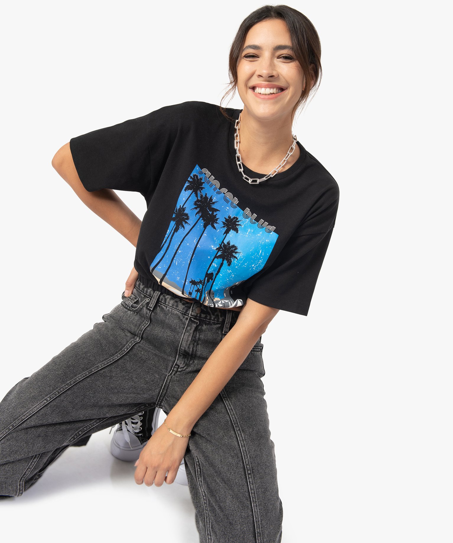 Tee-shirt femme avec bas élastiqué – LuluCastagnette | GEMO