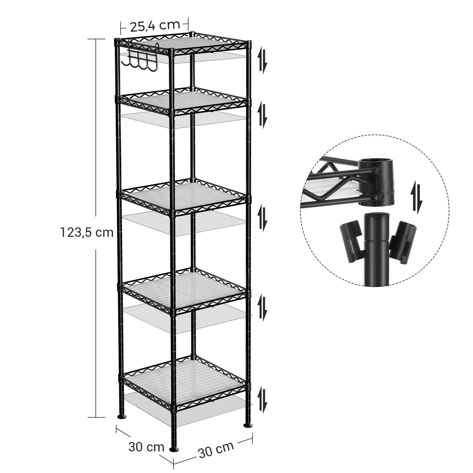 SONGMICS Badregal Standregal, mit 5 PP-Platten, abnehmbare Haken