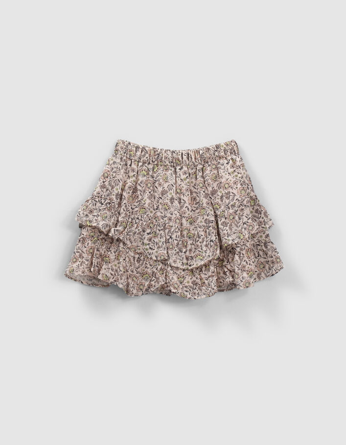 Jupe beige asymétrique imprimé fleurs à volants en viscose ecovero® fille