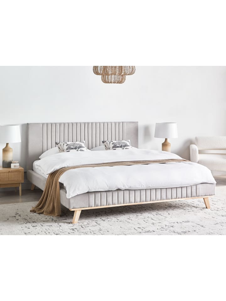 Beliani Doppelbett TALENCE in Grau/Heller Holzfarbton - (W) 195 x (H) 105 x (L) 215 cm günstig kaufen onesize