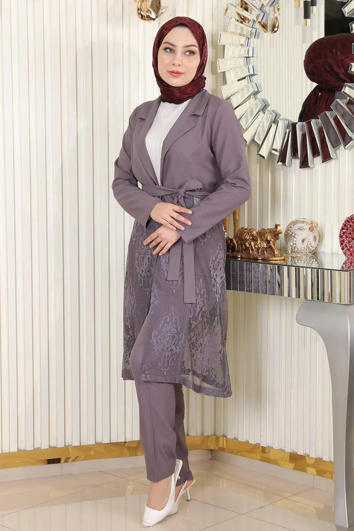 Modamihram  Spitzenanzug Anthrazit 9331