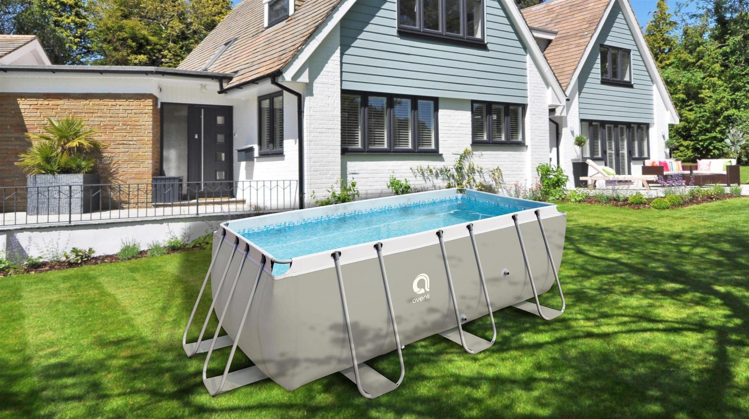 Avenli Framepool Frame Rectangular Pool Set 400 x 207 x 122 cm, rechteckiger Stahlrahme (Stahlrahmenpool Komplettset mit Sandfilteranlage)