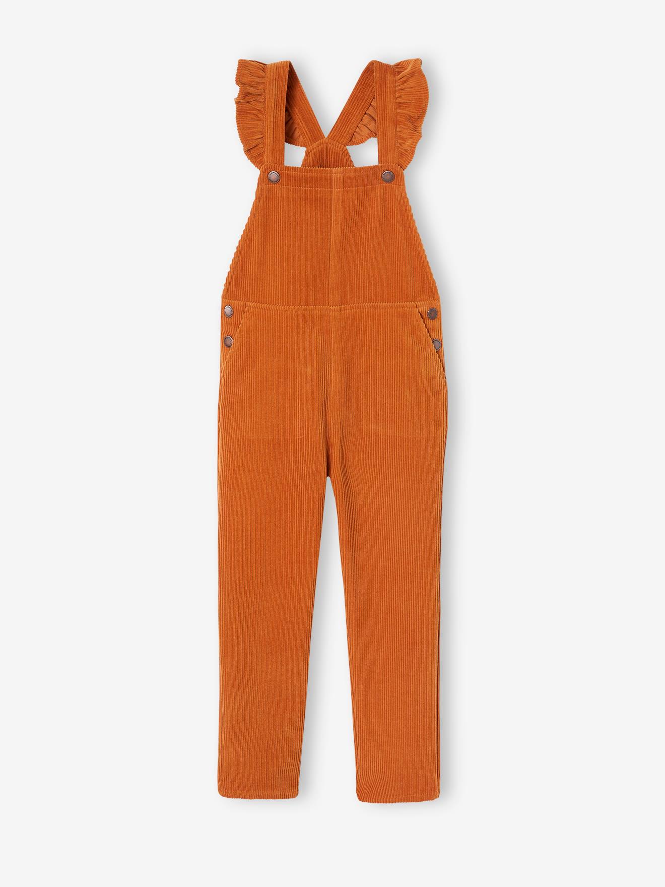 Vertbaudet Mädchen Cord-Latzhose mit Volantträgern - rosenholz