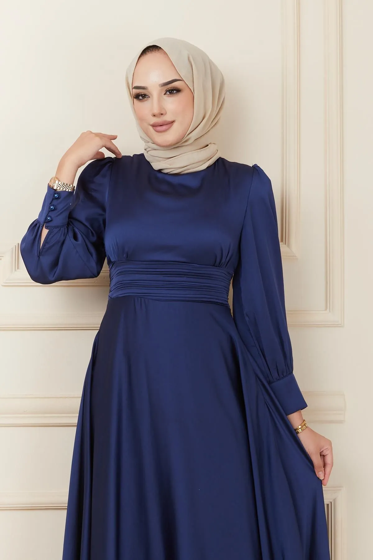 Olcay  Abendkleid mit Taillenfalten und Gürtel MARINEBLAU 1595