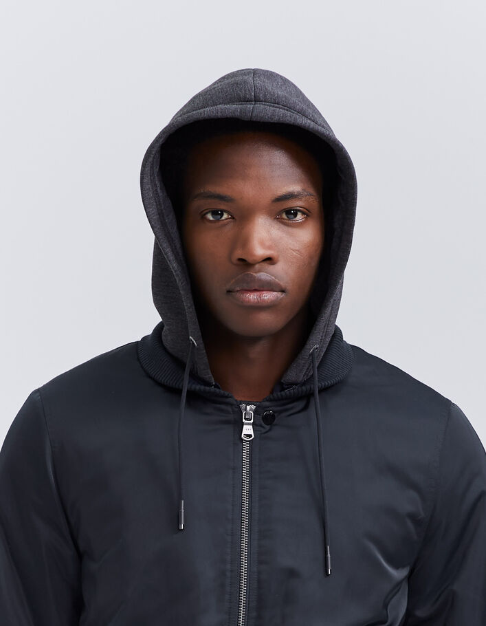 Bomber marine en nylon capuche amovible Homme