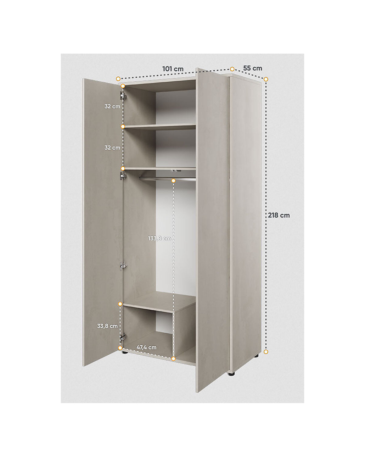 Kleiderschrank Drehtürenschrank Teen Flex 101x55x218cm 2-türig