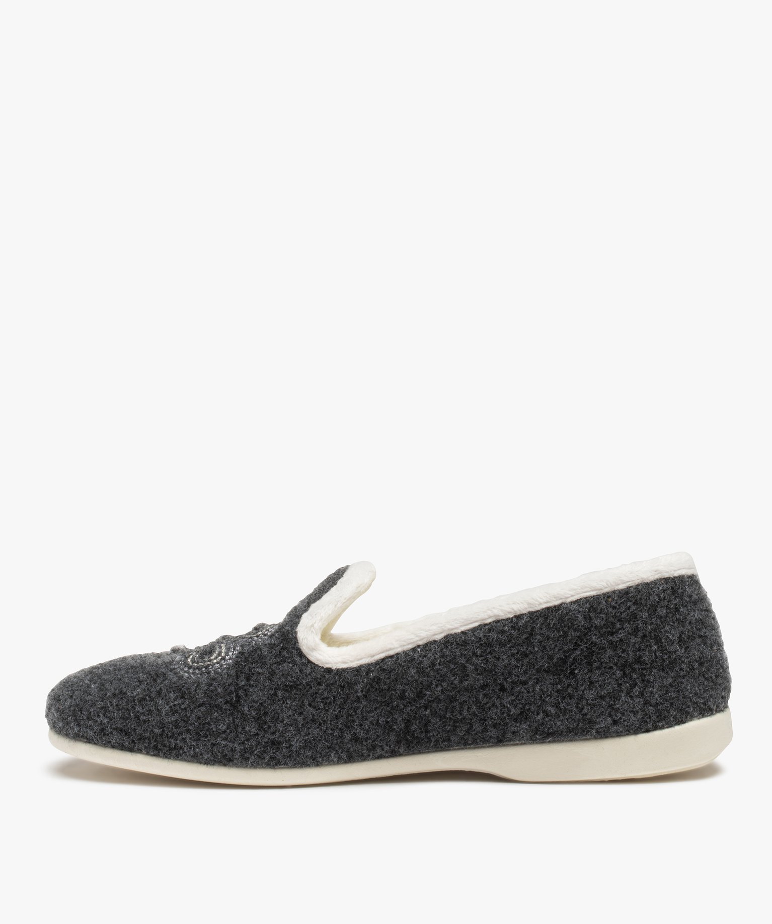 Chaussons femme avec dessus en feutrine brodée gris | GEMO