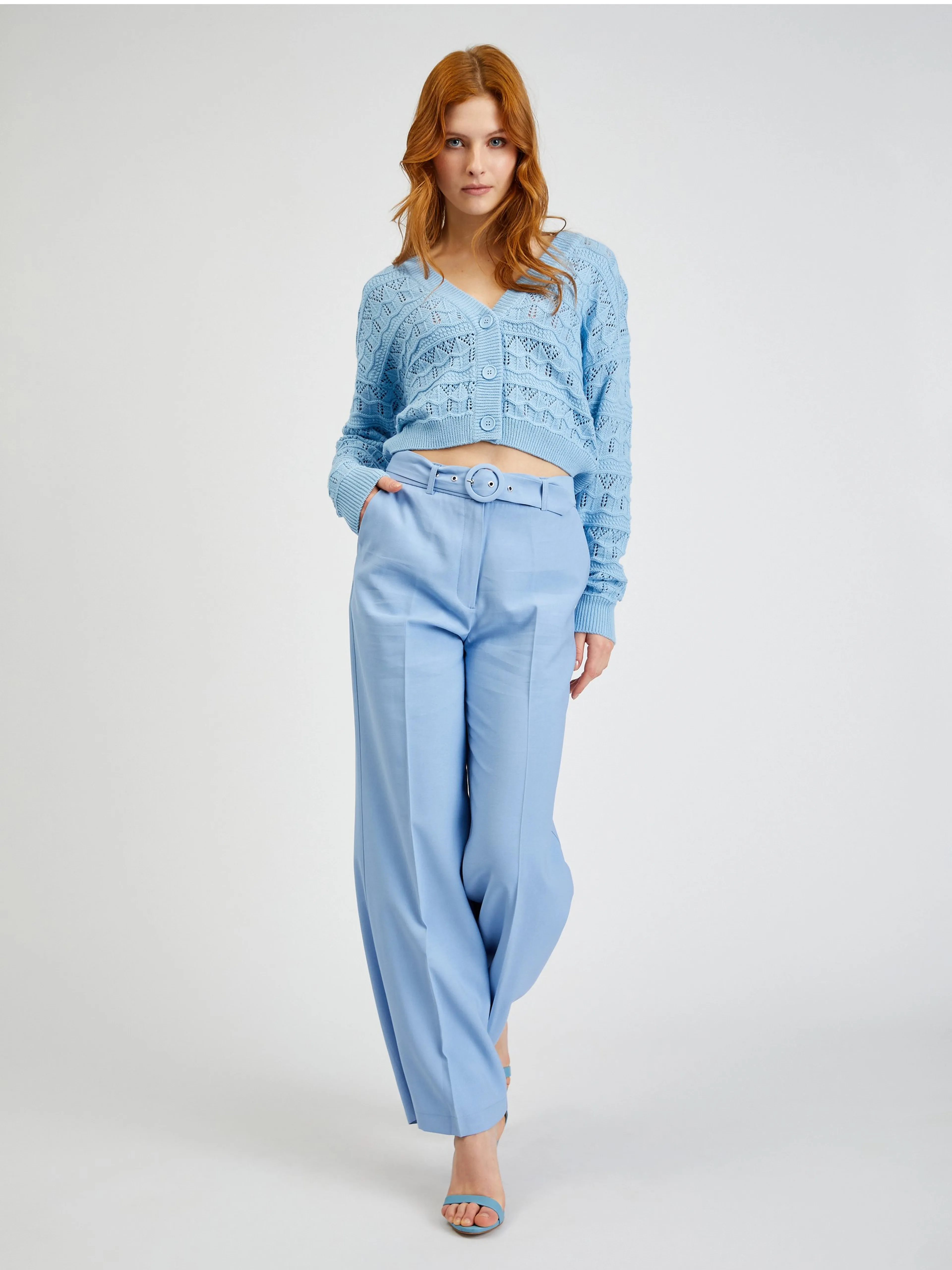 Hellblaue gemusterte Damen Strickjacke ORSAY